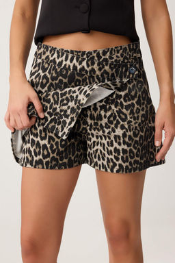 Kahverengi Leopar Desenli Pamuklu Mini Kruvaze Sort Etek TWOSS26SR00210 - Trendyolmilla фото 3