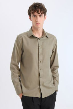 Slim Fit Dar Kesim Polo Yaka Oxford Basic Duz Uzun Kollu Gomlek