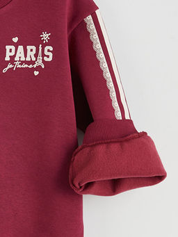 Bisiklet Yaka Bask?l? Uzun Kollu K?z ?ocuk Sweatshirt