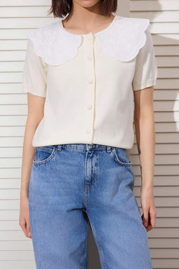 Tas Premium Iplik/Ozel Iplik Dantel Yakal? Triko Bluz TWOSS26BZ00112