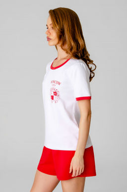 Арт.2374/2 Набор футболка и шорты 42-50 ( 5 шт.) Цвет:верх-белый, низ-красный