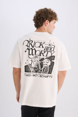Rick and Morty Boxy Fit Bisiklet Yaka S?rt Bask?l? K?sa Kollu Tisort