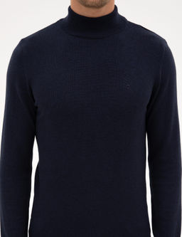 Lacivert Melanj Slim Fit Yar_m Bal_k__ Yaka Basic Triko Kazak - Pierre cardin фото 6