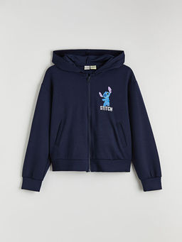 Stitch Bask?l? K?z ?ocuk Soft Touch Fermuarl? Sweatshirt