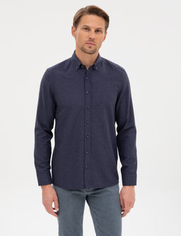 Lacivert Flanel Dokulu Slim Fit Uzun Kollu G_mlek