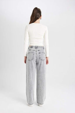 Длинные джинсовые брюки с широкими штанинами и высокой талией - Defacto фото 7