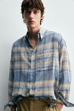 CAMISA RELAXED FIT CUADROS / Gris / Azul - Zara фото 5
