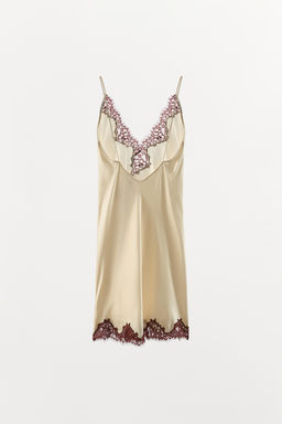 VESTIDO LENCERO SATINADO ENCAJE / Blanco - Zara фото 7