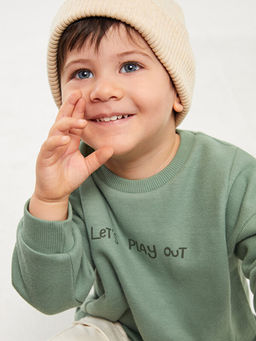 Bisiklet Yaka Uzun Kollu Bask?l? Erkek Bebek Sweatshirt