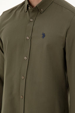 Мужская базовая рубашка цвета хаки с длинным рукавом - U.s. polo assn фото 7