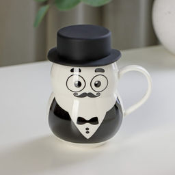 Кружка с силиконовой крышкой Джентльмен, 380 мл, керамика, рисунок МИКС