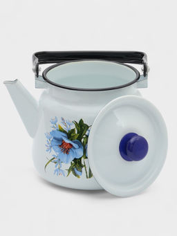 Чайник Цветы синие, 3.5 л, эмалированная сталь, белый