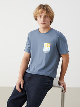 Bisiklet Yaka K?sa Kollu Bask?l? Penye Erkek Ti??rt