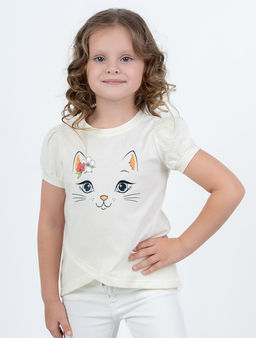 Футболка д/д Фреда с принтом(кошка), цвет Экрю, Кулирка 100% х/б