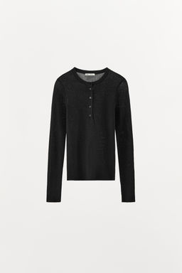 CAMISETA PUNTO MEZCLA ALGOD?N BOTONES / Negro - Zara фото 5