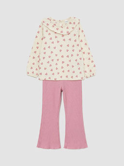 Kalp Desenli K?z ?ocuk Bluz ve Tayt