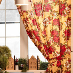 Комплект штор для кухни с подхватами «Доляна. Новогодние украшения», 2 шт., жёлтые, 145×180 см