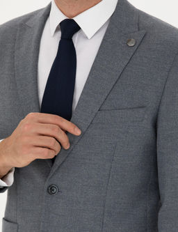 Koyu Mavi Slim Fit _izgili Tak_m Elbise
