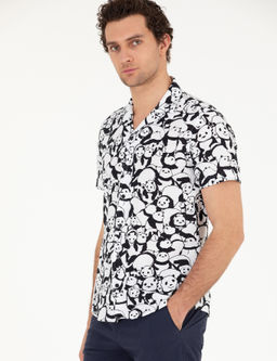 Черная рубашка узкого кроя из смесового льна с коротким рукавом - Cacharel фото 3