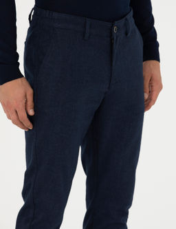 Lacivert Slim Fit Beli Lastikli Kanvas Pantolon