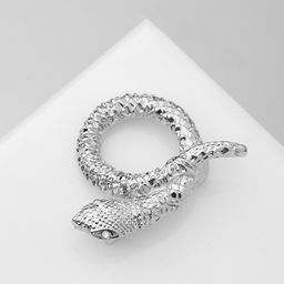 Брошь «Змея», в клубке, белая в серебре
