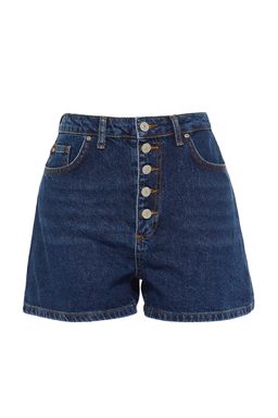 Koyu Mavi Onden Dugmeli Yuksek Bel Mini Denim Sort TWOSS22SR00112