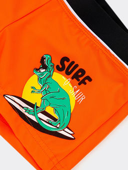 Плавки-боксеры для мальчиков оранжевые с принтом динозавра и текстом - Mark formelle фото 5