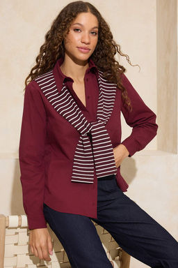 Koyu Bordo Yakas? Baglamal? Oversiz/Genis Kal?p Gomlek TWOSS26GO00015 - Trendyolmilla фото 5