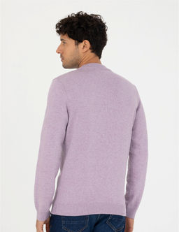 Koyu Lila Slim Fit Yar_m Bal_k__ Yaka Basic Triko Kazak