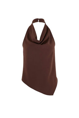 Kahverengi Degaje Yaka S?rt Dekolteli Dokuma Krep Bluz TWOSS26BZ00408