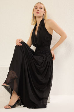 TRENDYOLMILLA Siyah A-Kesim Drape Detayl? Tul Orme Maxi Abiye & Mezuniyet Elbise TPRSS25AE00055 фото 2