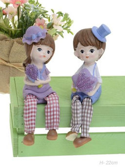 Цена за 2 шт. Фигурка Мальчик/Девочка с лавандой висячие ножки 2 штуки набор 22 см / 9935 /уп 60/