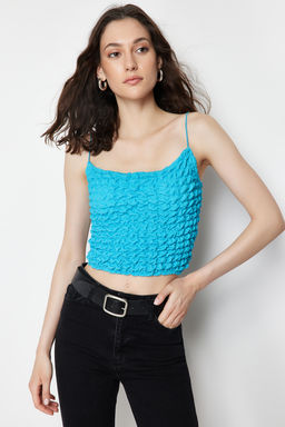 Turkuaz Dokulu Ask?l? Crop Esnek Orme Atlet TWOSS24AL00028