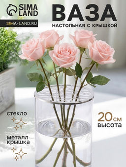 Ваза для цветов с крышкой Альваро, 20?11.5 см, стекло, прозрачная