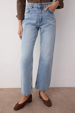 Koyu Mavi Yuksek Bel Comfort Straight Jeans TWOAW26JE00063 - Trendyolmilla фото 7