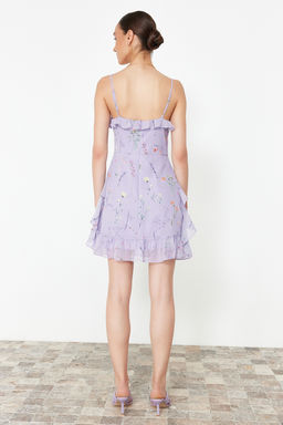 TRENDYOLMILLA Mint Cicek Desenli A Kesim Mini Astarl? Volanl? Dokuma Elbise TWOSS20EL1267 фото 13