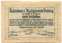 Банкнота 50 геллеров 1920 года Австрия  Реберг-бай-Кремс-ан-дер-Донау (нотгельд)