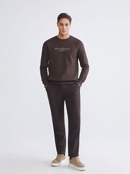 Standart Kal?p Bisiklet Yaka Bask?l? Erkek Kal?n Sweatshirt