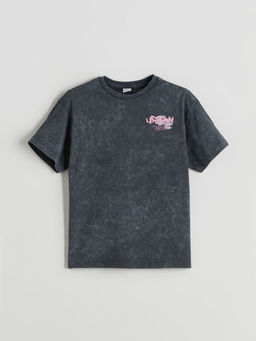 Bisiklet Yaka Bask?l? K?z ?ocuk Ti??rt