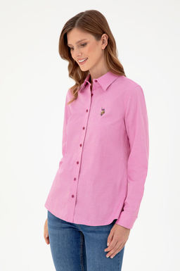 Женская базовая рубашка цвета фуксии с длинным рукавом Неожиданная скидка в корзине - U.s. polo assn фото 3