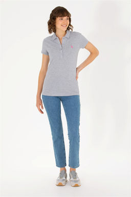 U. S. Polo Assn Женская серая меланжевая базовая футболка с воротником-поло - U.s. polo assn фото 10