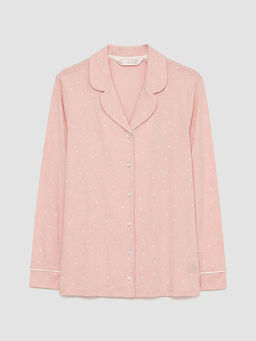 G?mlek Yaka Kalp Bask?l? Kad?n Pijama Tak?m?