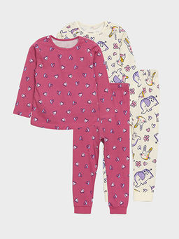 Bisiklet Yaka Bask?l? Uzun Kollu K?z Bebek 2li Pijama Tak?m?