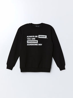 Bisiklet Yaka Bask?l? Erkek ?ocuk Sweatshirt