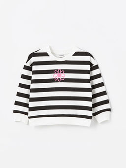 Bisiklet Yaka ?izgili Uzun Kollu K?z ?ocuk Sweatshirt