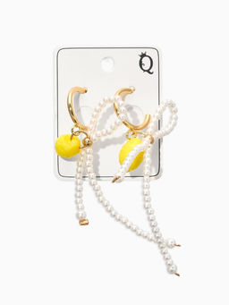 Серьги "Лимоны с бантиком", цвет жёлто-белый  в золоте №2