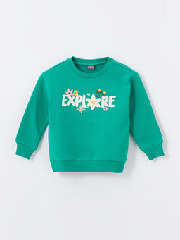 Bisiklet Yaka Bask?l? Uzun Kollu K?z ?ocuk Sweatshirt