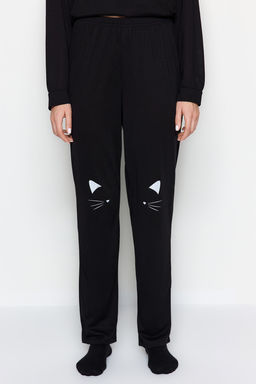 Trendyolmilla Siyah-Beyaz %100 Pamuklu Bask?l? Orme Pijama Tak?m? THMAW22PT0611  фото 6