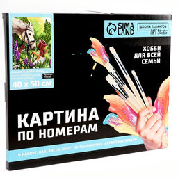 Картина по номерам на холсте с подрамником Лошадка и девочка в поле, 40?50 см