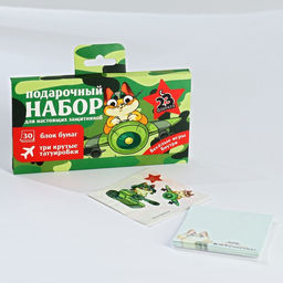 Подарочный набор в чемоданчике: тату и блок листов Для настоящих защитников. 23 февраля